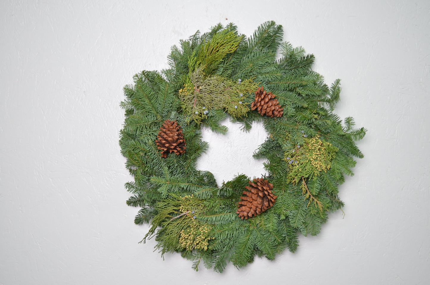 24" Noble Fir Wreath w/ Juniper, Incense Cedar, and Pinecones