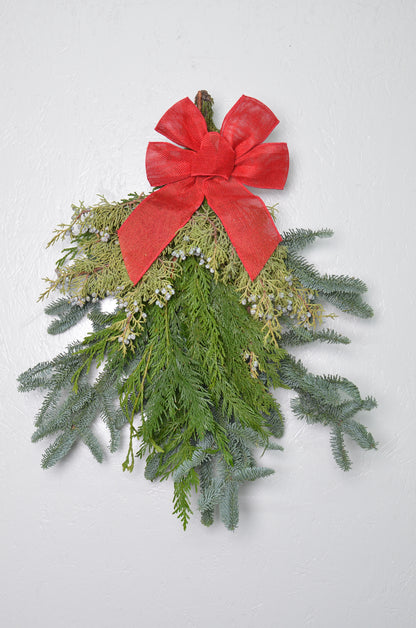 Door Swag w/ Natural Pinecones, Juniper, Incense Cedar, and Red Berries