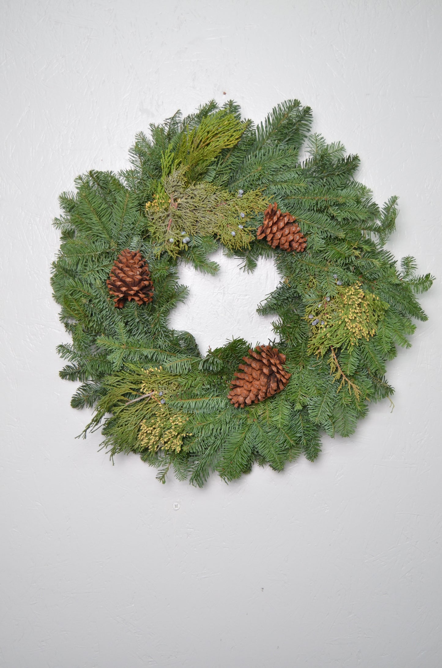24" Noble Fir Wreath w/ Juniper, Incense Cedar, and Pinecones