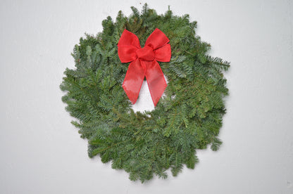24" Noble Fir Wreath with Red Ribbon