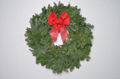 24" Noble Fir Wreath with Red Ribbon